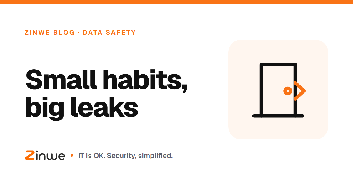 Banner reading 'Small habits, big leaks' with an open door