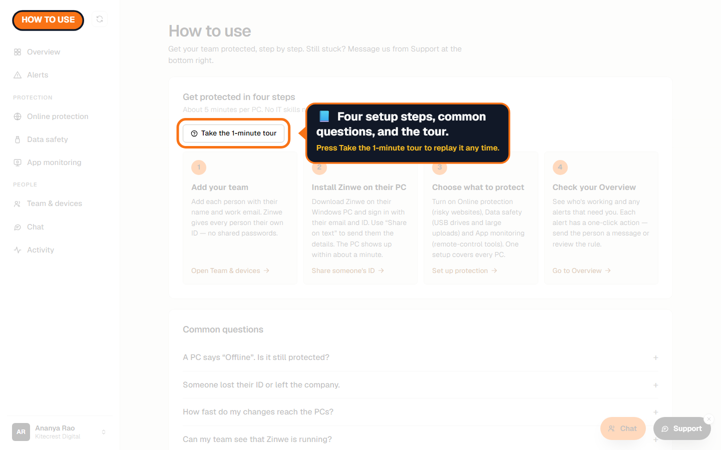 The How to use page with the tour button