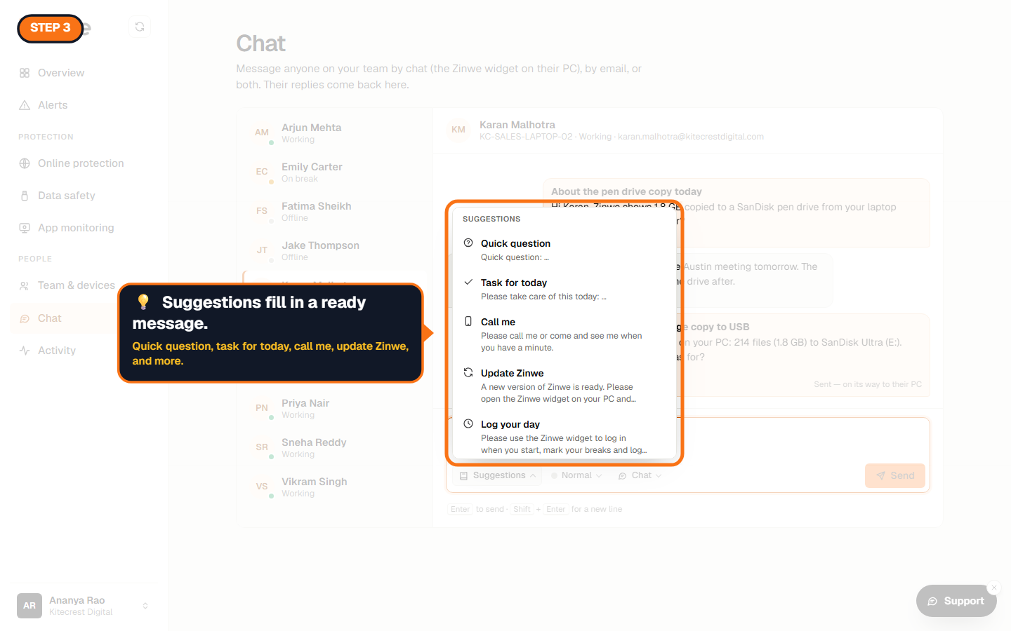 The Suggestions menu