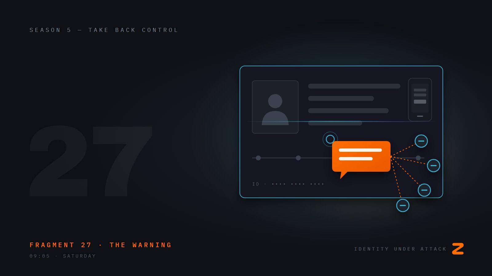 Identity Under Attack, episode 27: The Warning to Everyone Else. Fragment 27, the warning.