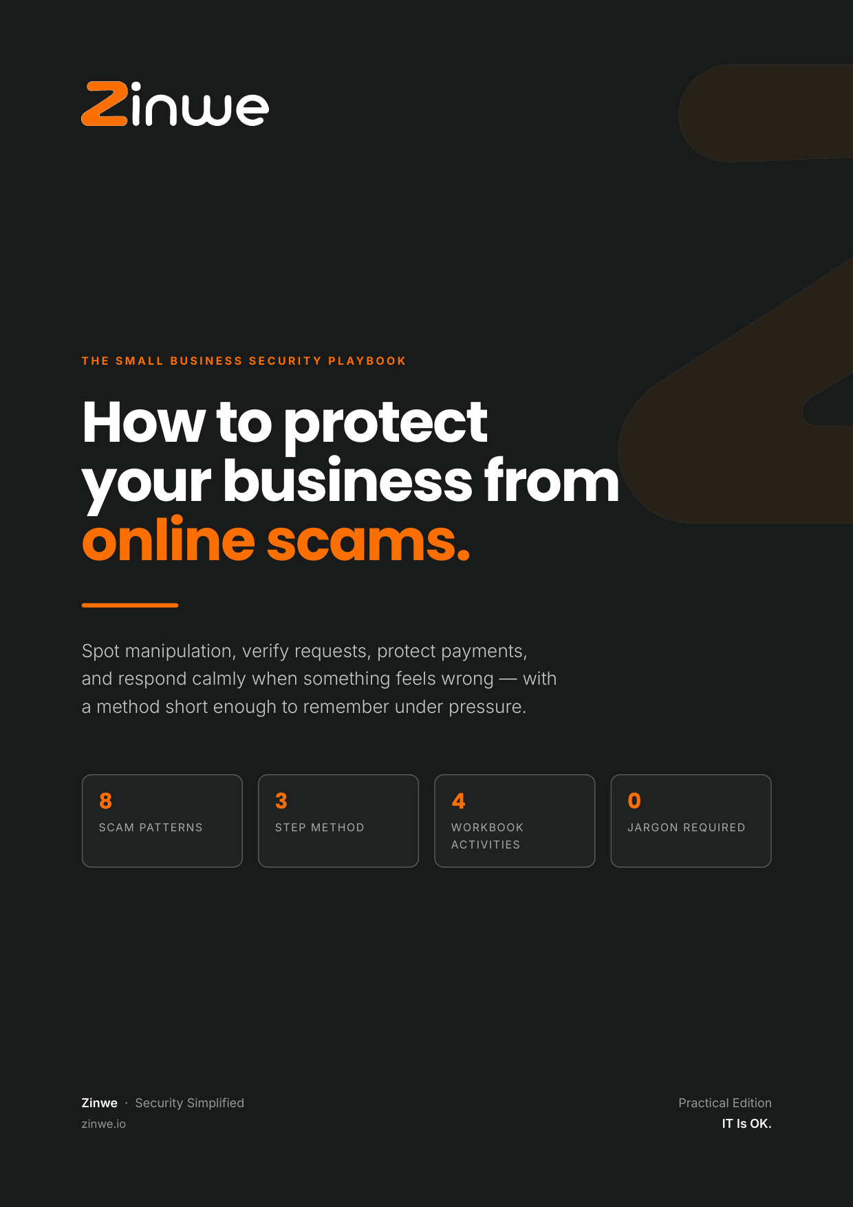 Cover of the free Zinwe guide: How to protect your business from online scams