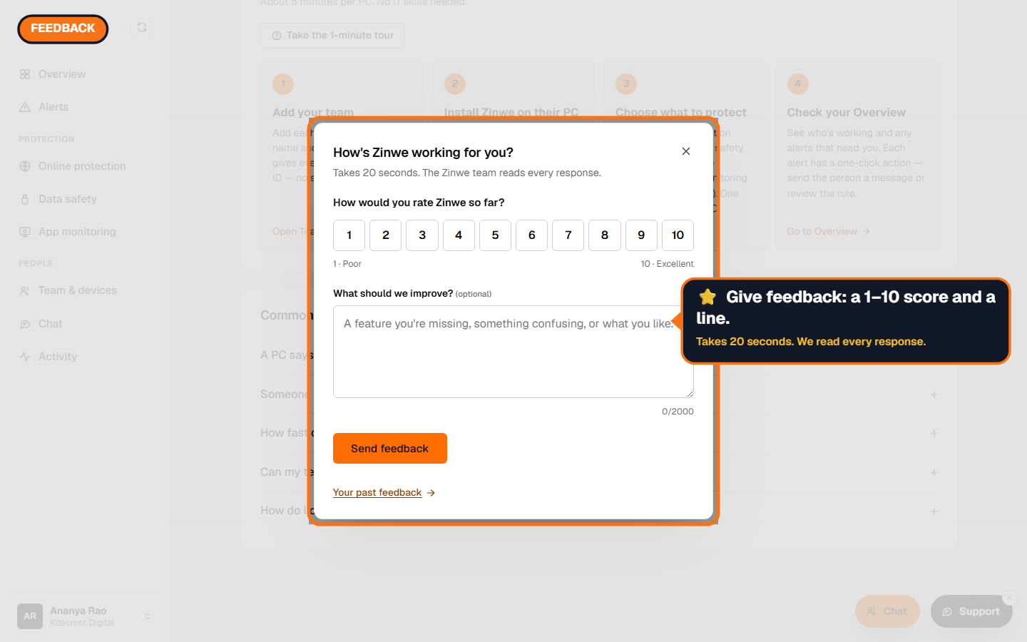 The Give feedback form