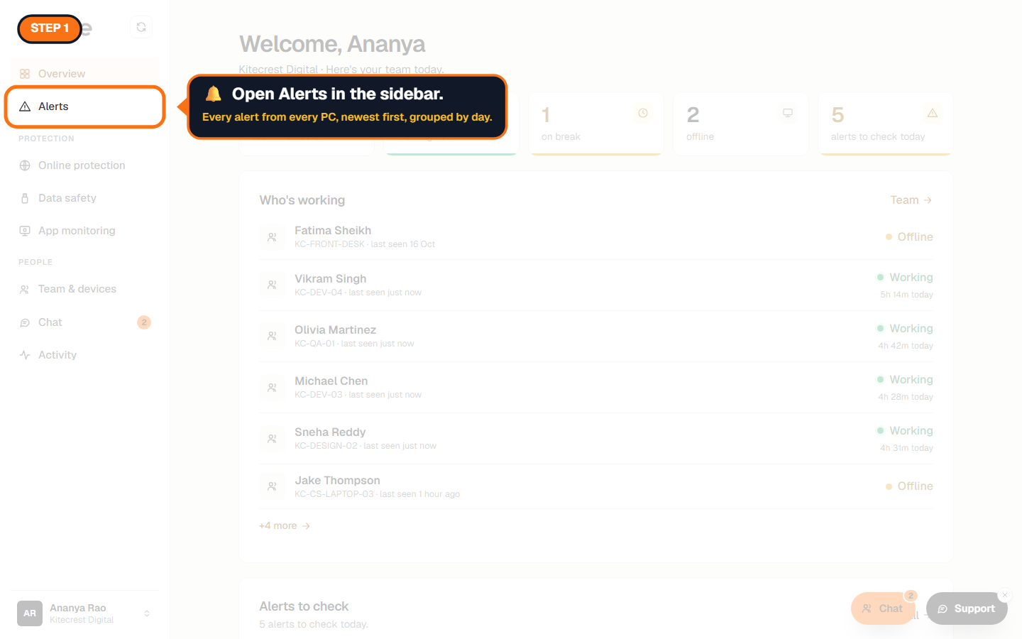 Alerts highlighted in the sidebar