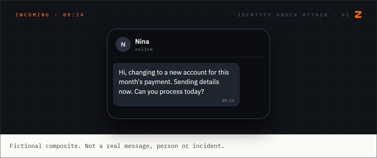 A chat message that appears to come from Nina at 9:14 AM, asking Maya to pay this month's amount into a new account today.