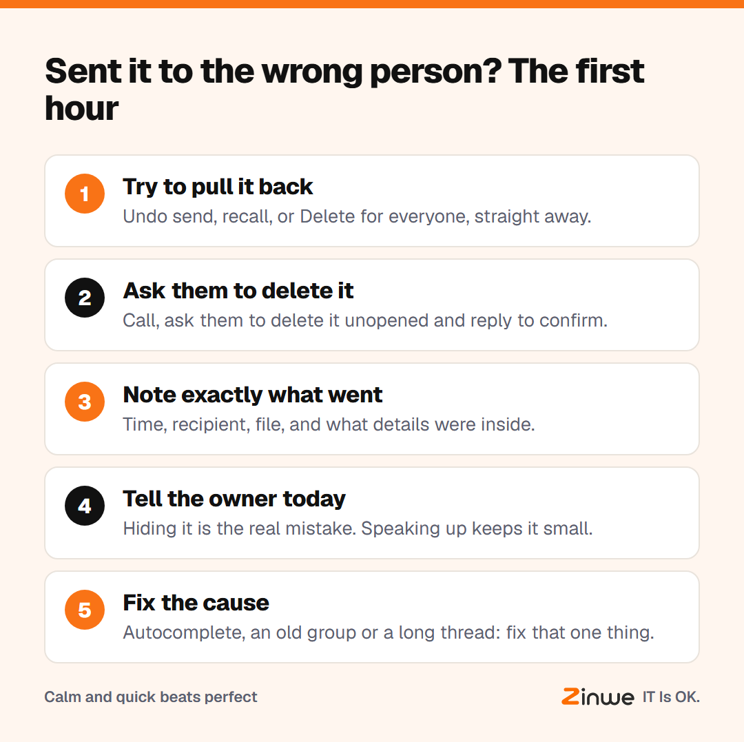 Five steps for the first hour after sending private details to the wrong person