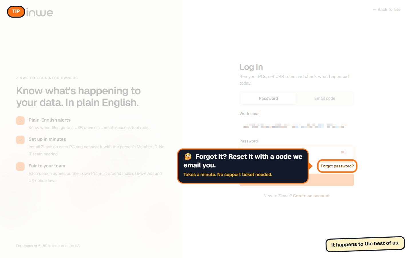 The Forgot password link under the password field