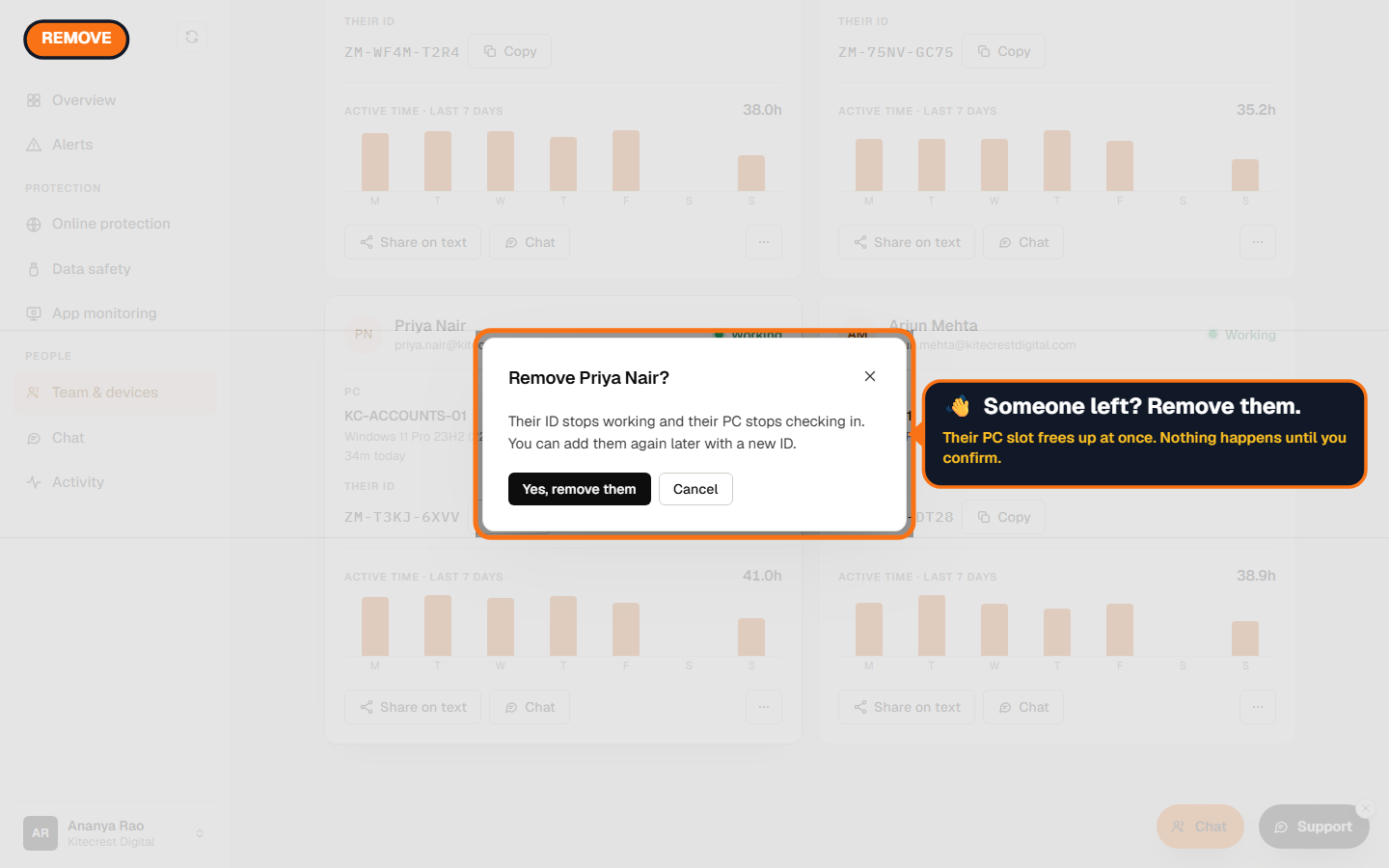 The Remove dialog