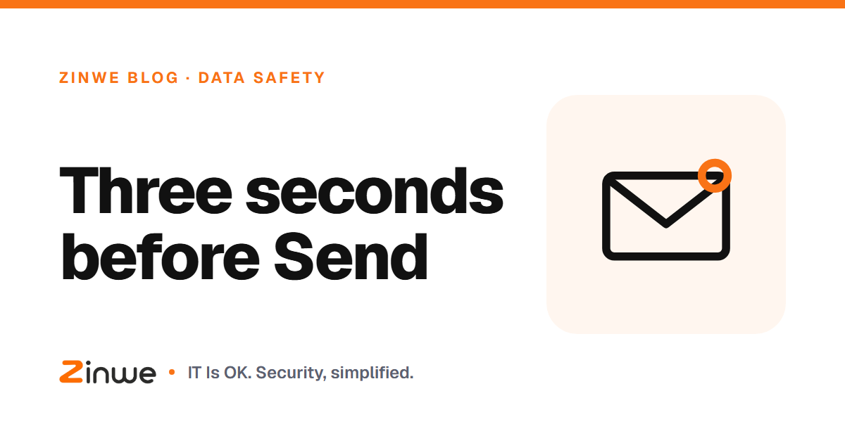 Banner reading 'Three seconds before Send' with an envelope