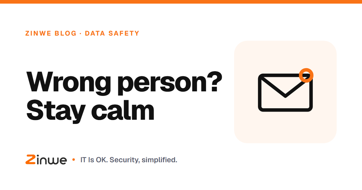 Banner reading 'Wrong person? Stay calm' with an envelope