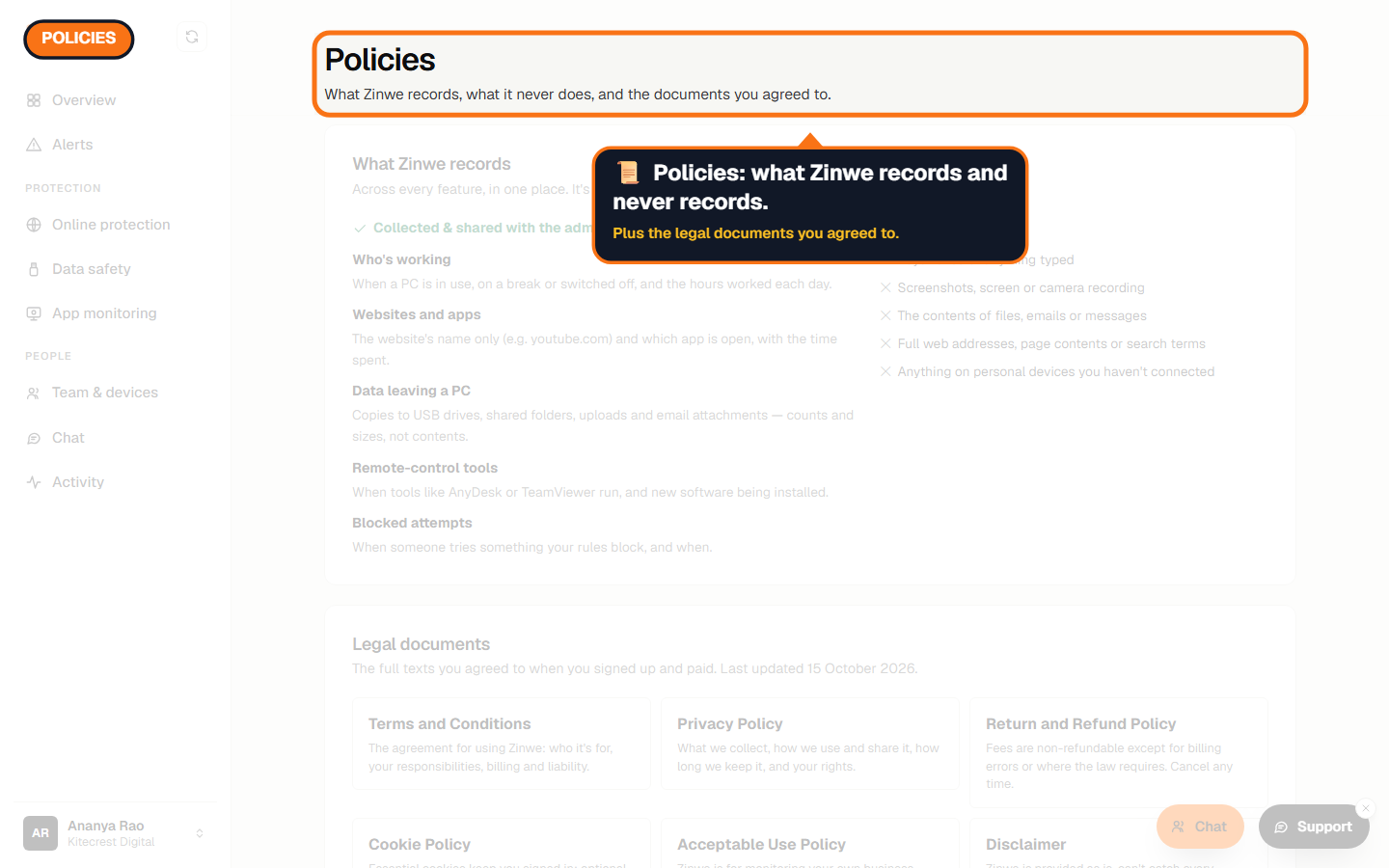 The Policies page