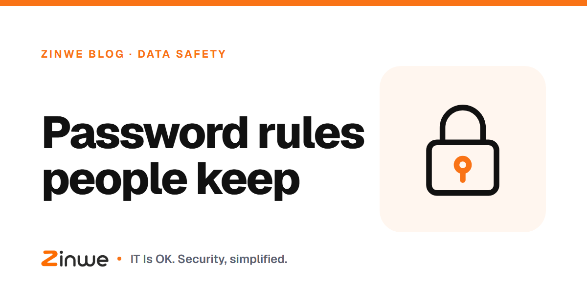 Banner reading 'Password rules people keep' with a padlock