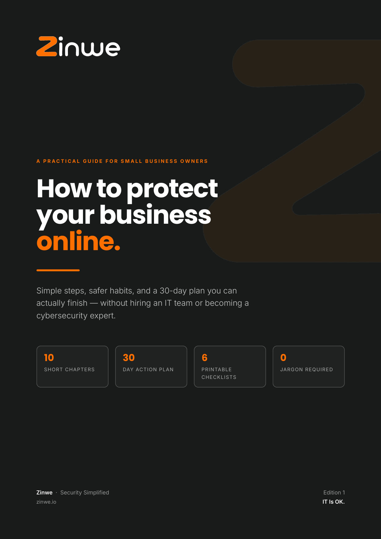 Cover of the free Zinwe guide: How to protect your business online